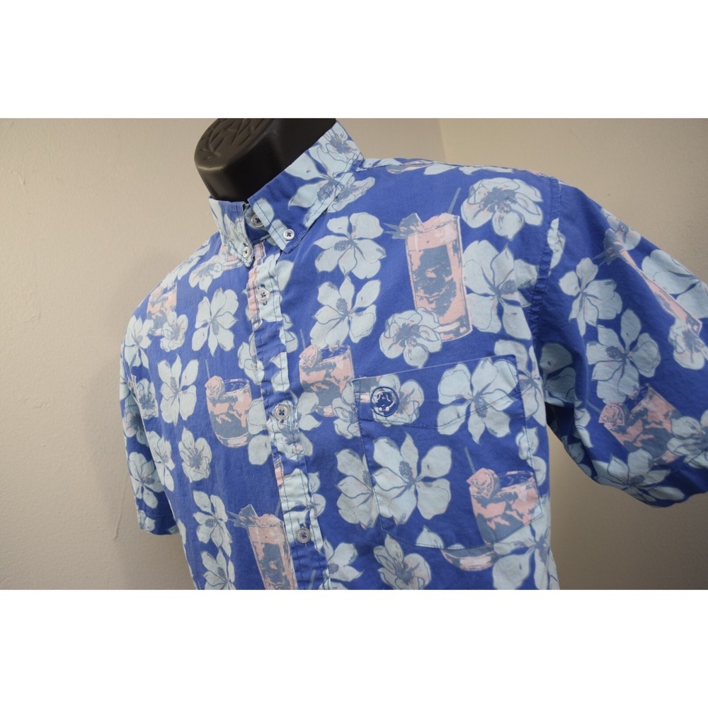 Souther Proper Floral Hawaiian Button Up Shirt Stretch Short Sleeve Mens Medium‎